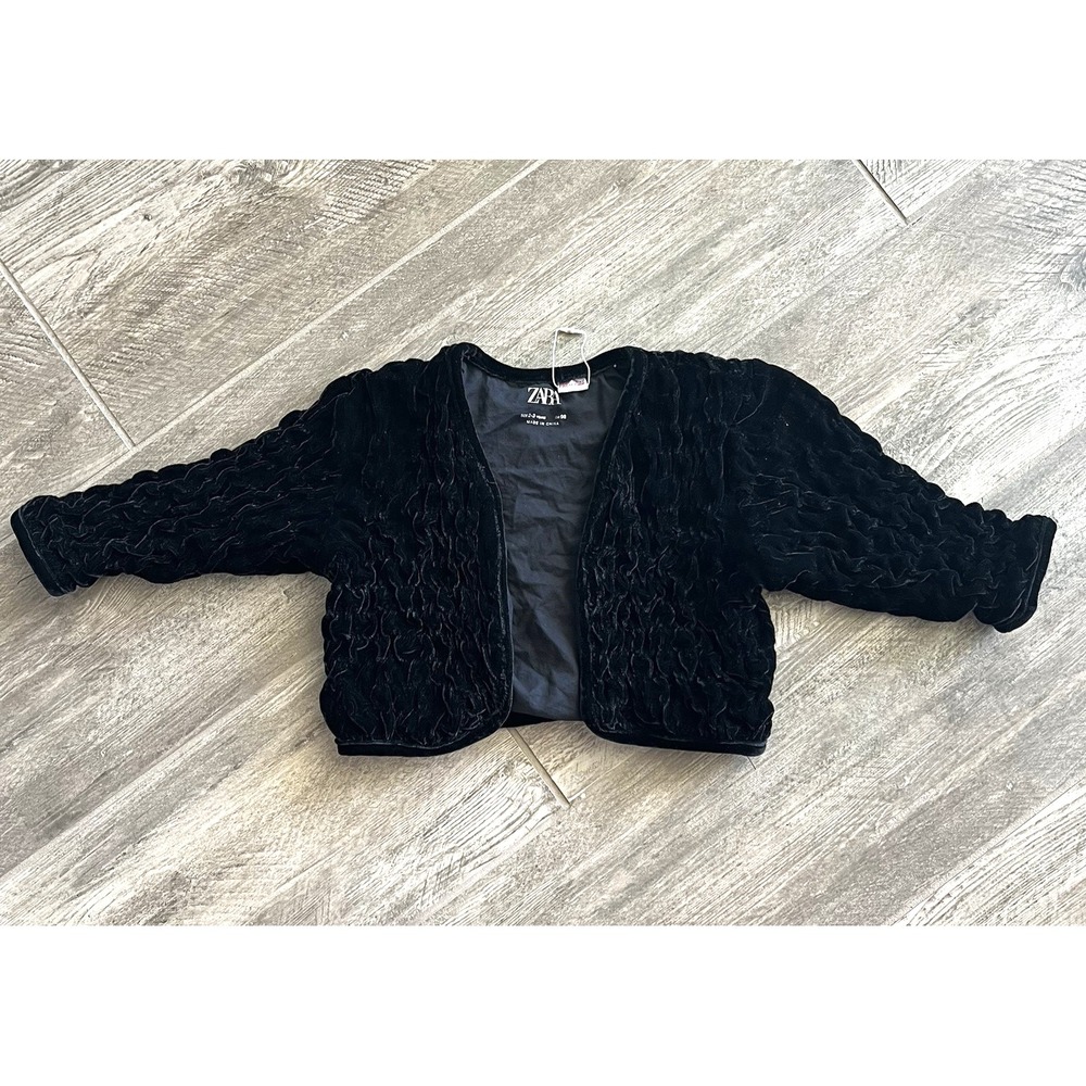ZARA‎ Textured Velvet Cardigan Jacket Toddler Size 2-3 yrs Black Party Holidays